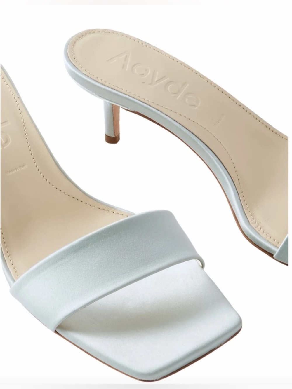 Aeyde Satin Square-Toe Mule Heels